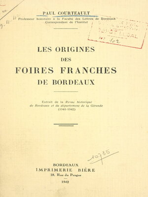 cover image of Les origines des foires franches de Bordeaux
